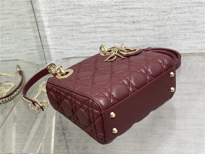 MINI LADY Dior BAG Cannage Lambskin Gold Metal Burgundy High