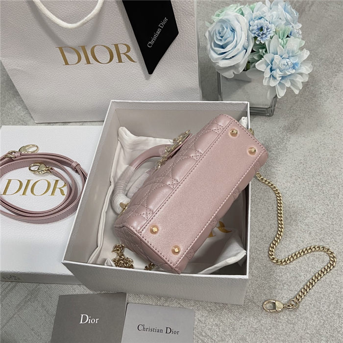 MINI LADY Dior BAG Cannage Lambskin Gold Metal Pink High