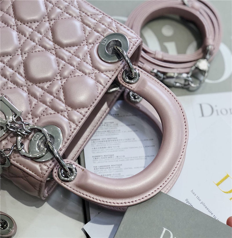 MINI LADY Dior BAG Cannage Lambskin Silver Metal Pink High