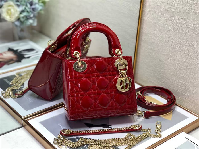 MINI LADY Dior BAG Patent Cannage Calfskin Red High