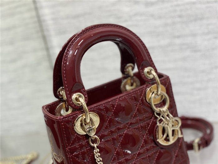 MINI LADY Dior BAG Patent Cannage Calfskin Burgundy High