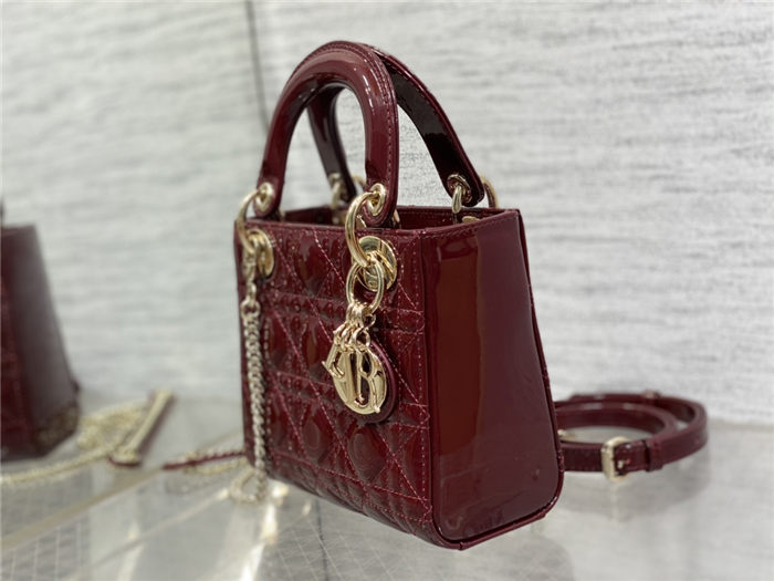 MINI LADY Dior BAG Patent Cannage Calfskin Burgundy High