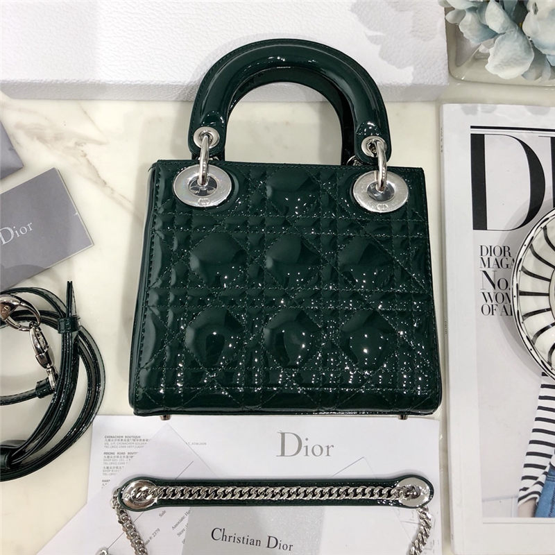 MINI LADY Dior BAG Patent Cannage Calfskin Silver Metal Olive High