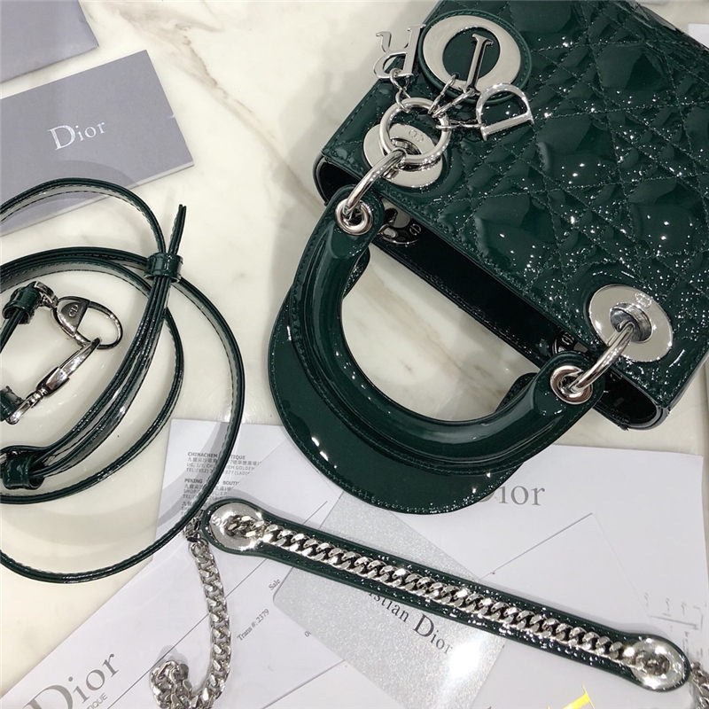 MINI LADY Dior BAG Patent Cannage Calfskin Silver Metal Olive High