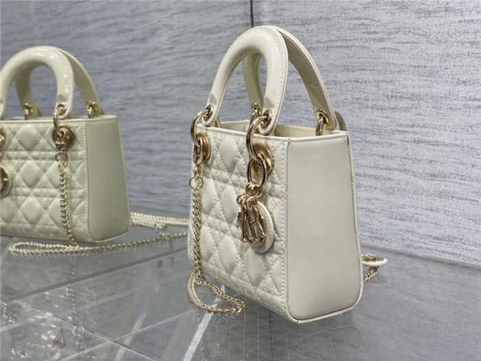 MINI LADY Dior BAG Patent Cannage Calfskin White High