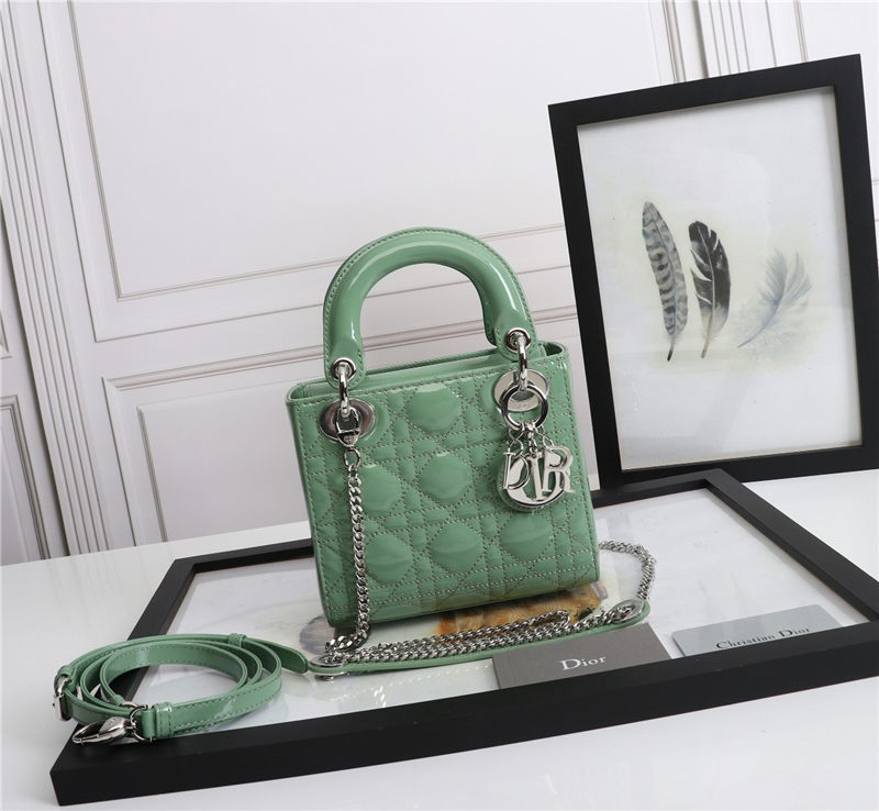 MINI LADY Dior BAG Patent Cannage Calfskin Silver Metal Green High