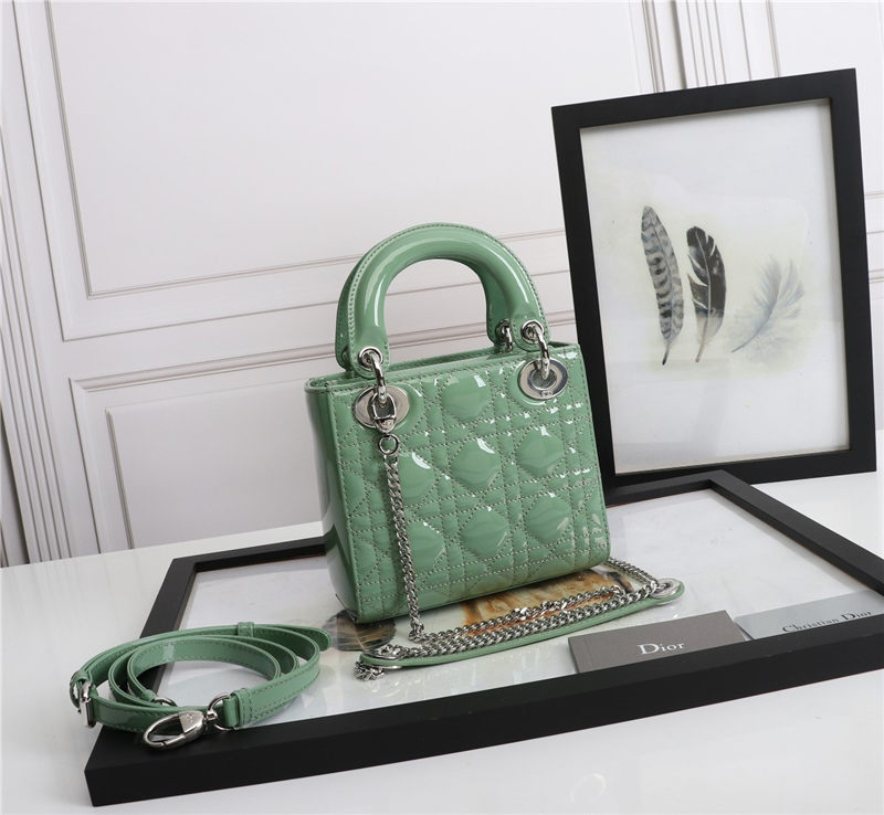 MINI LADY Dior BAG Patent Cannage Calfskin Silver Metal Green High