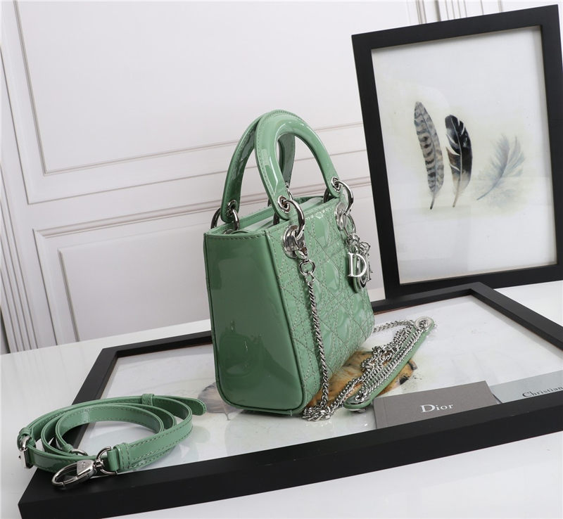 MINI LADY Dior BAG Patent Cannage Calfskin Silver Metal Green High