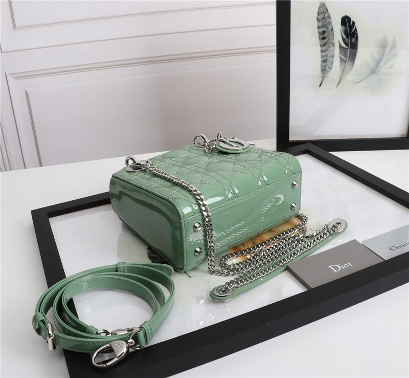 MINI LADY Dior BAG Patent Cannage Calfskin Silver Metal Green High