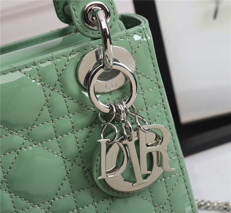 MINI LADY Dior BAG Patent Cannage Calfskin Silver Metal Green High