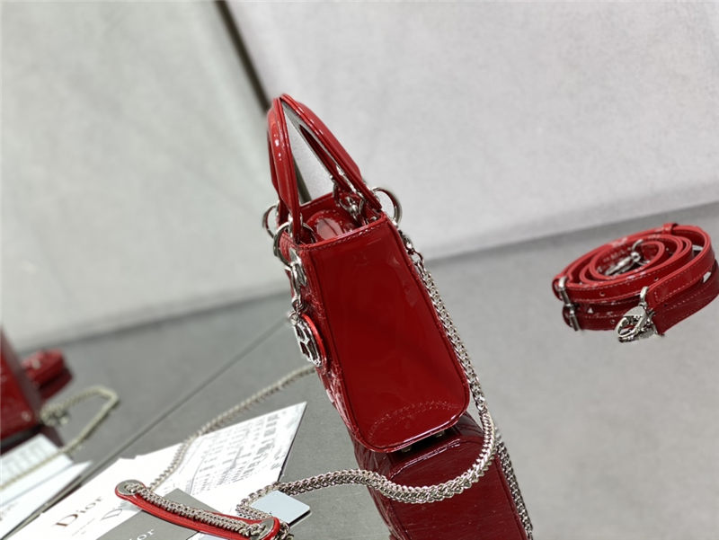 MINI LADY Dior BAG Patent Cannage Calfskin Silver Metal Cherry High