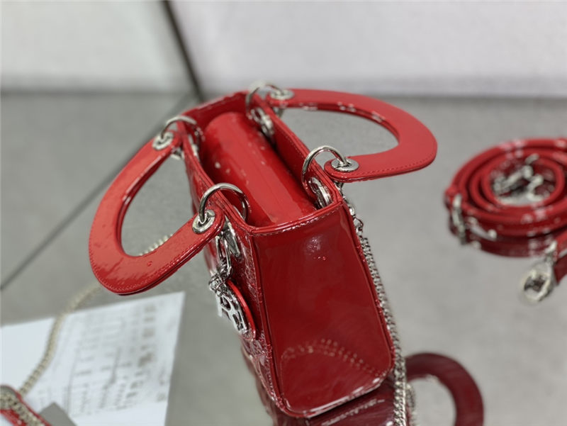 MINI LADY Dior BAG Patent Cannage Calfskin Silver Metal Cherry High