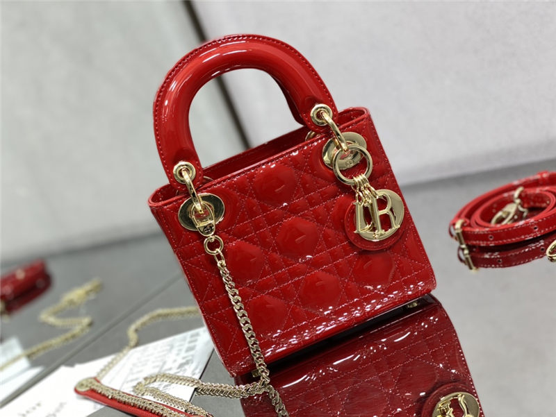 MINI LADY Dior BAG Patent Cannage Calfskin Cherry  High