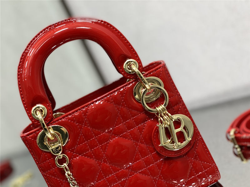 MINI LADY Dior BAG Patent Cannage Calfskin Cherry  High