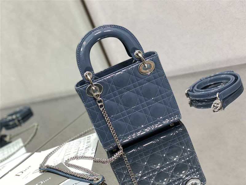 MINI LADY Dior BAG Patent Cannage Calfskin Silver Metal Blue High