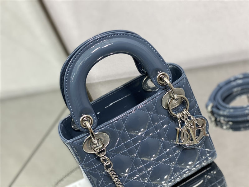 MINI LADY Dior BAG Patent Cannage Calfskin Silver Metal Blue High