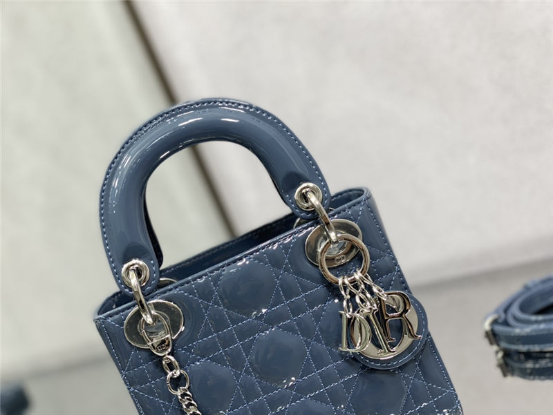 MINI LADY Dior BAG Patent Cannage Calfskin Silver Metal Blue High