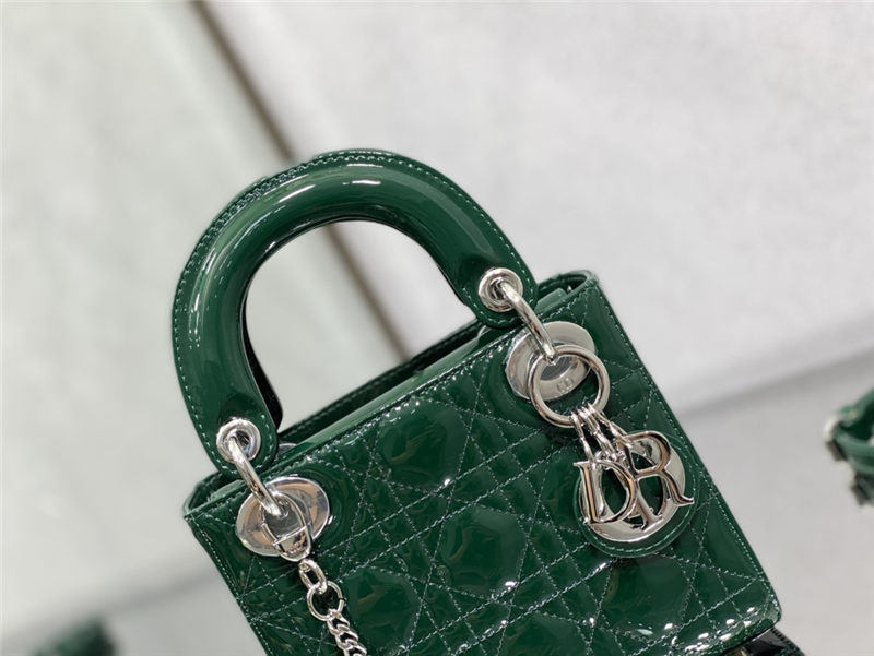 MINI LADY Dior BAG Patent Cannage Calfskin Silver Metal Dark Green High