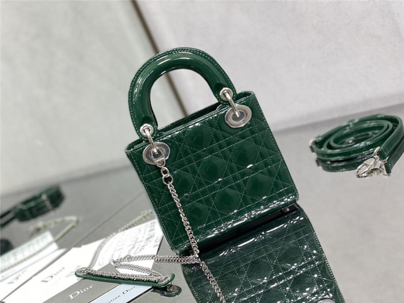 MINI LADY Dior BAG Patent Cannage Calfskin Silver Metal Dark Green High