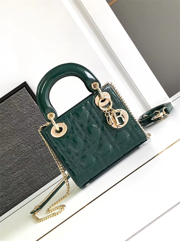 MINI LADY Dior BAG Patent Cannage Calfskin Dark Green High