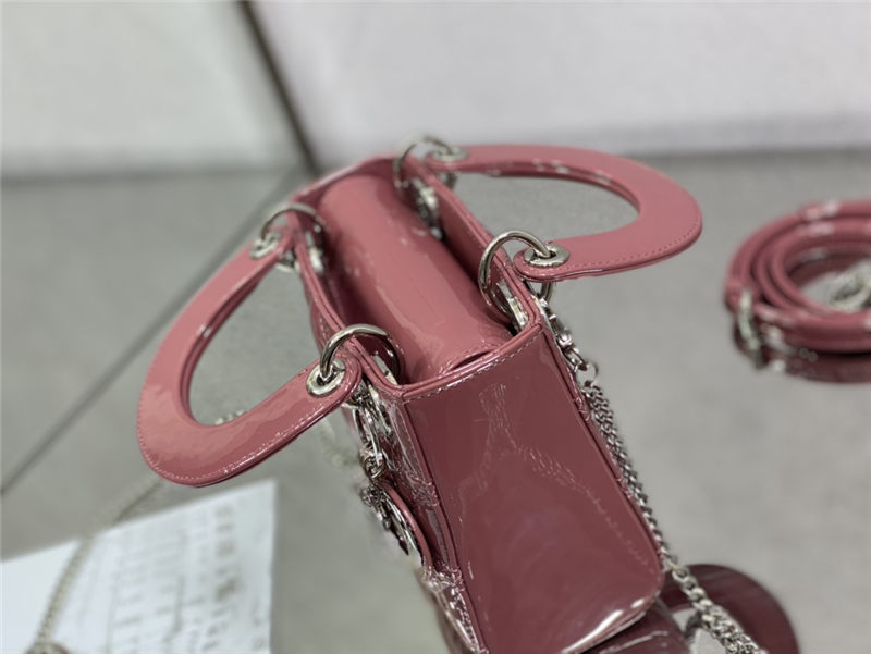 MINI LADY Dior BAG Patent Cannage Calfskin Silver Metal Dusty Pink High