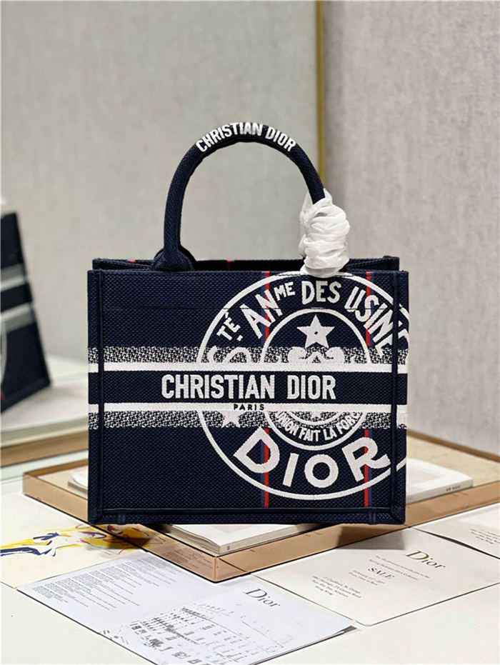 SMALL Dior BOOK TOTE Jute Canvas Embroidered with Dior Union Motif High