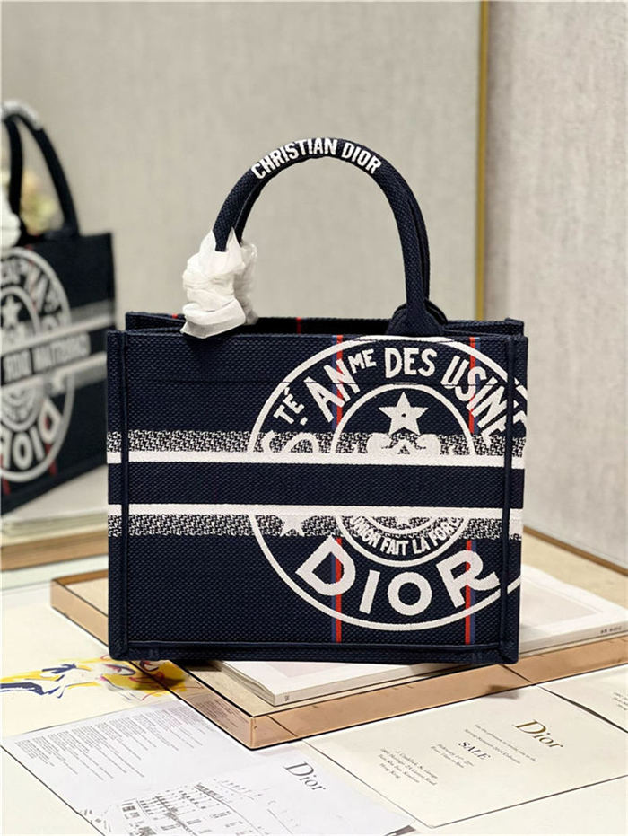 SMALL Dior BOOK TOTE Jute Canvas Embroidered with Dior Union Motif High