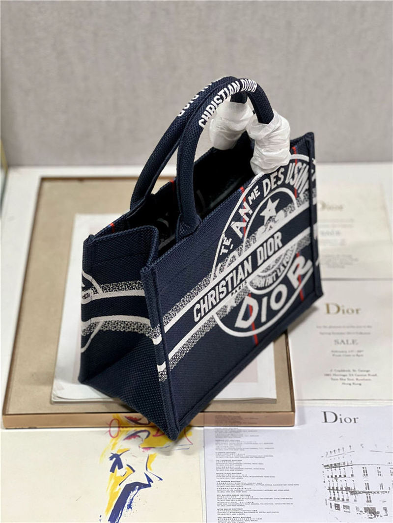 SMALL Dior BOOK TOTE Jute Canvas Embroidered with Dior Union Motif High