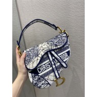 SADDLE BAG Dior Around The World Embroidered Canvas Blue High