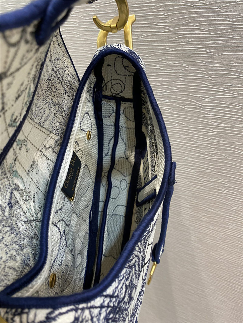 SADDLE BAG Dior Around The World Embroidered Canvas Blue High