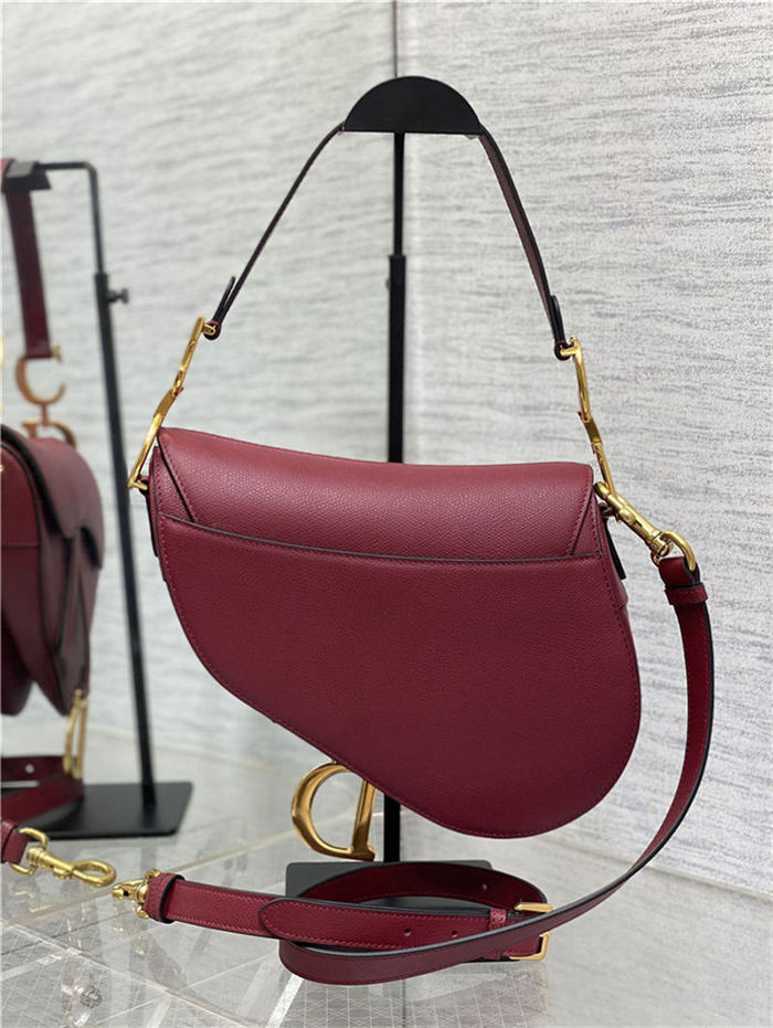 SADDLE BAG Grained Calfskin Wine High