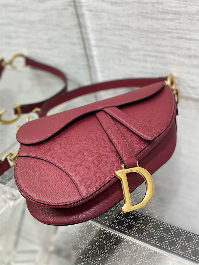 SADDLE BAG Grained Calfskin Wine High