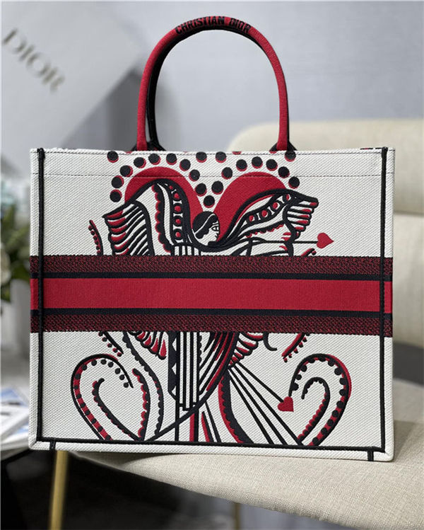 LARGE Dior BOOK TOTE Multicolor Cupidon Embroidery Latte High