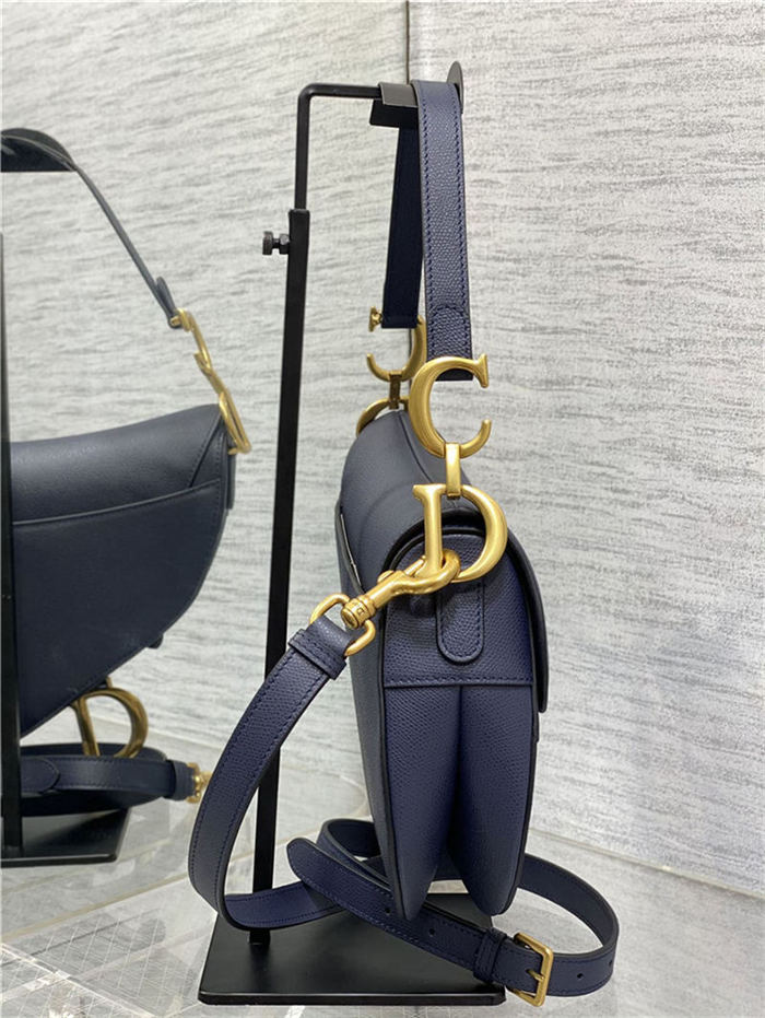 SADDLE BAG Grained Calfskin Navy Blue High