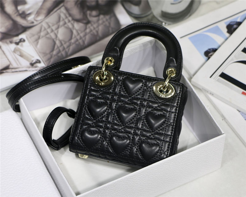 MICRO LADY Dior BAG DiorAMOUR MY ABCDior Cannage Lambskin with Heart Motif Black Top