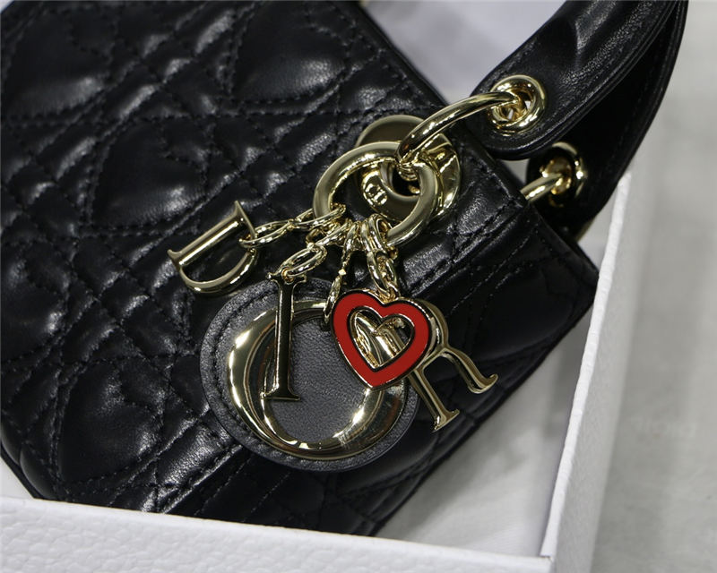 MICRO LADY Dior BAG DiorAMOUR MY ABCDior Cannage Lambskin with Heart Motif Black Top