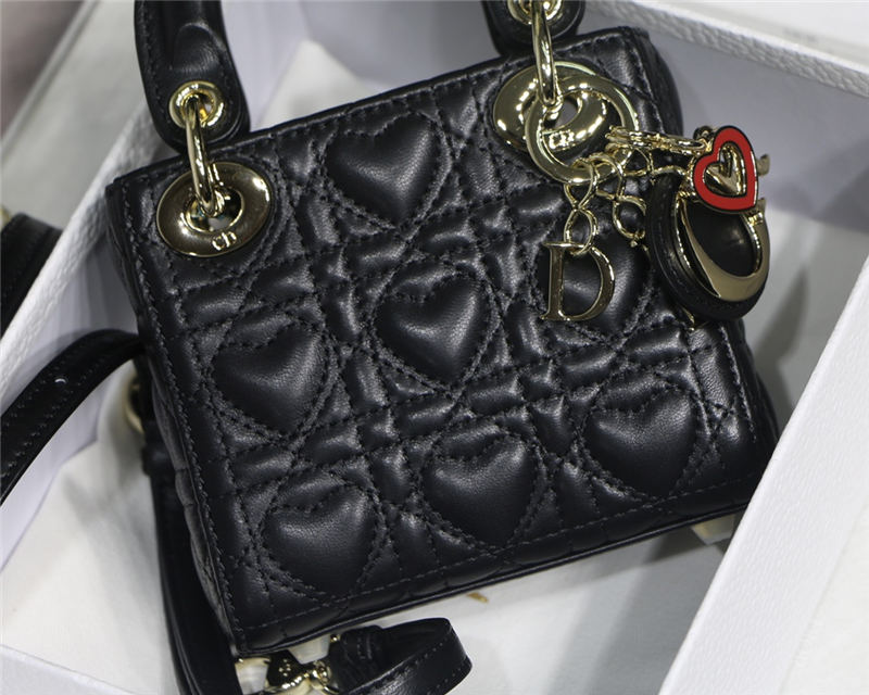 MICRO LADY Dior BAG DiorAMOUR MY ABCDior Cannage Lambskin with Heart Motif Black Top