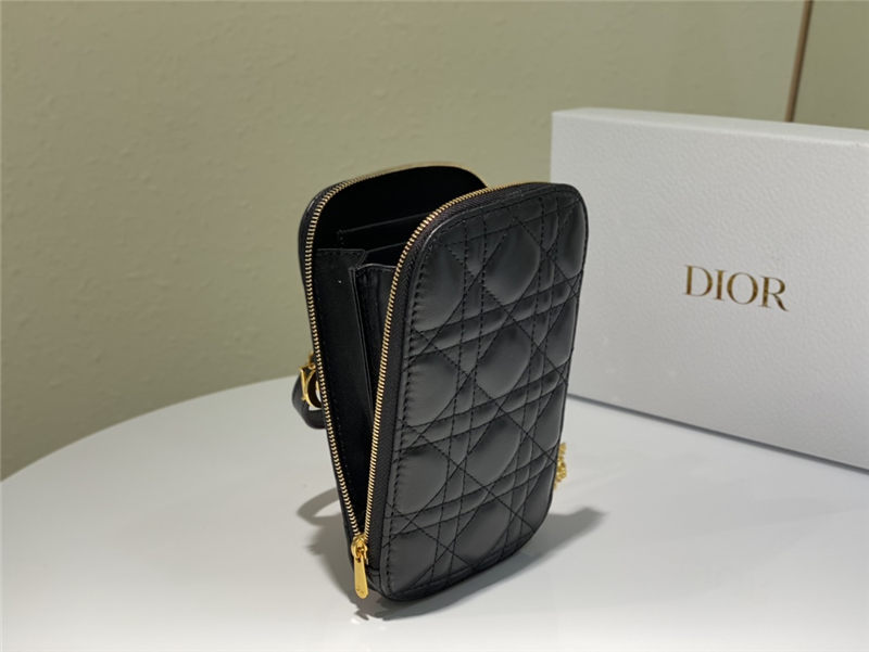 LADY Dior PHONE HOLDER Cannage Lambskin Black High