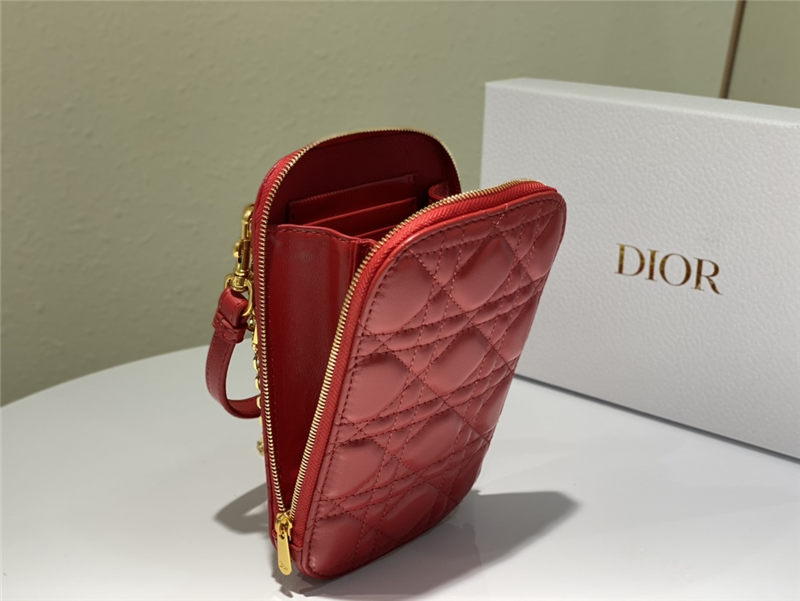 LADY Dior PHONE HOLDER Cannage Lambskin Red High