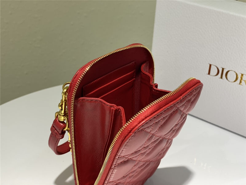 LADY Dior PHONE HOLDER Cannage Lambskin Red High