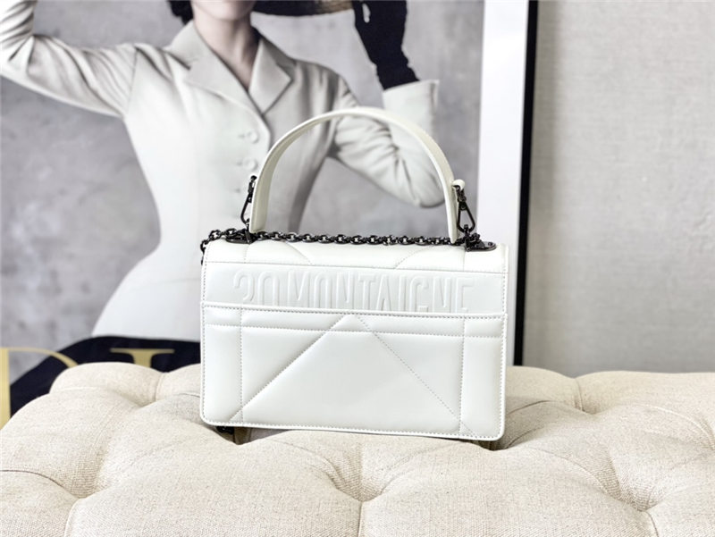 30 MONTAIGNE CHAIN BAG WITH HANDLE Maxicannage Lambskin White High