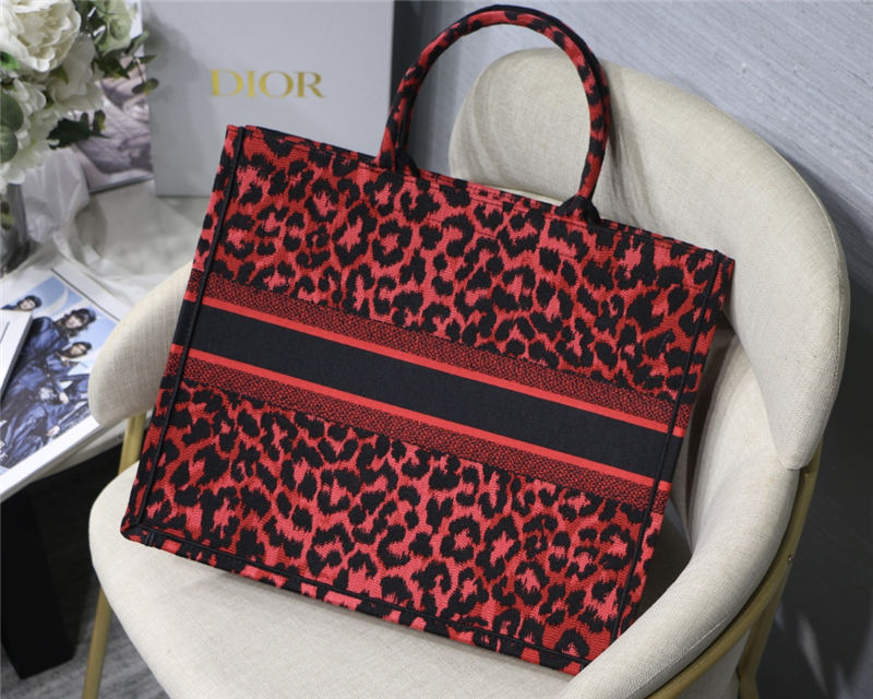 LARGE Dior BOOK TOTE Multicolor Mizza Embroidery Red High