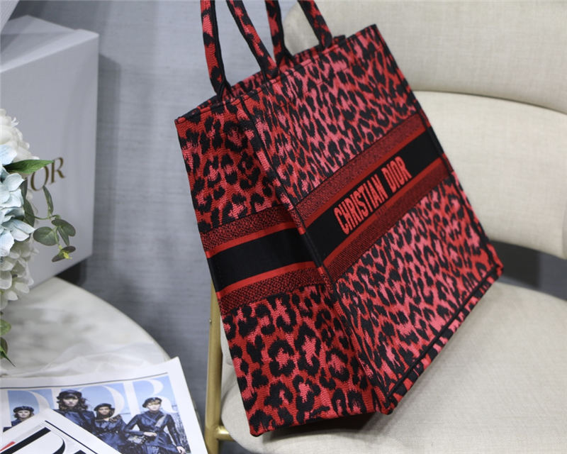 LARGE Dior BOOK TOTE Multicolor Mizza Embroidery Red High