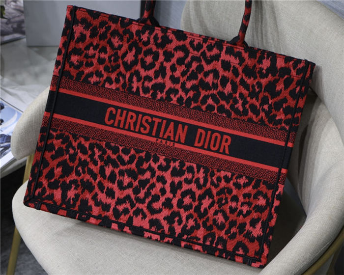 LARGE Dior BOOK TOTE Multicolor Mizza Embroidery Red High