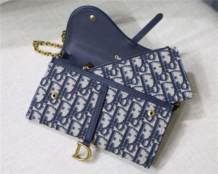 SADDLE LONG WALLET Blue Dior Oblique Jacquard High