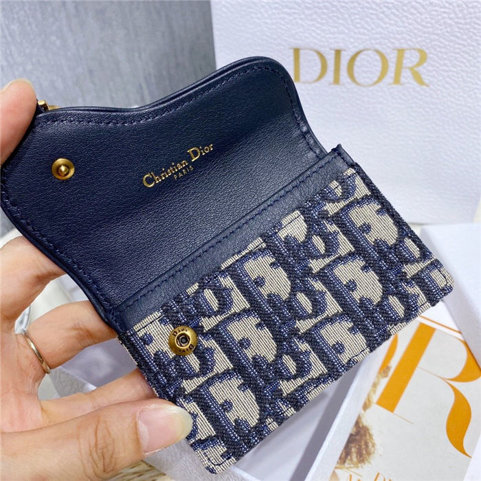 SADDLE FLAP CARD HOLDER Blue Dior Oblique Jacquard High