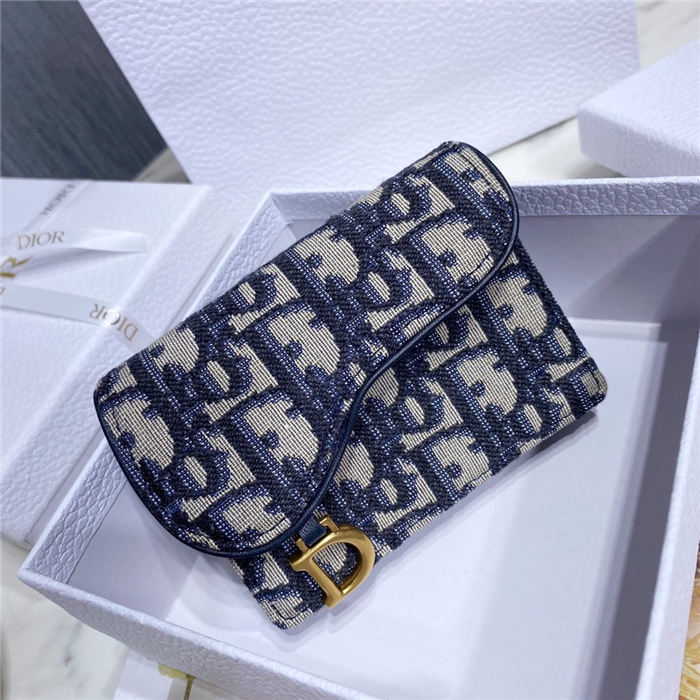 SADDLE FLAP CARD HOLDER Blue Dior Oblique Jacquard High