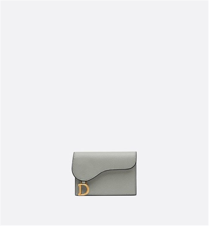 SADDLE FLAP CARD HOLDER Gray Grained Calfskin High