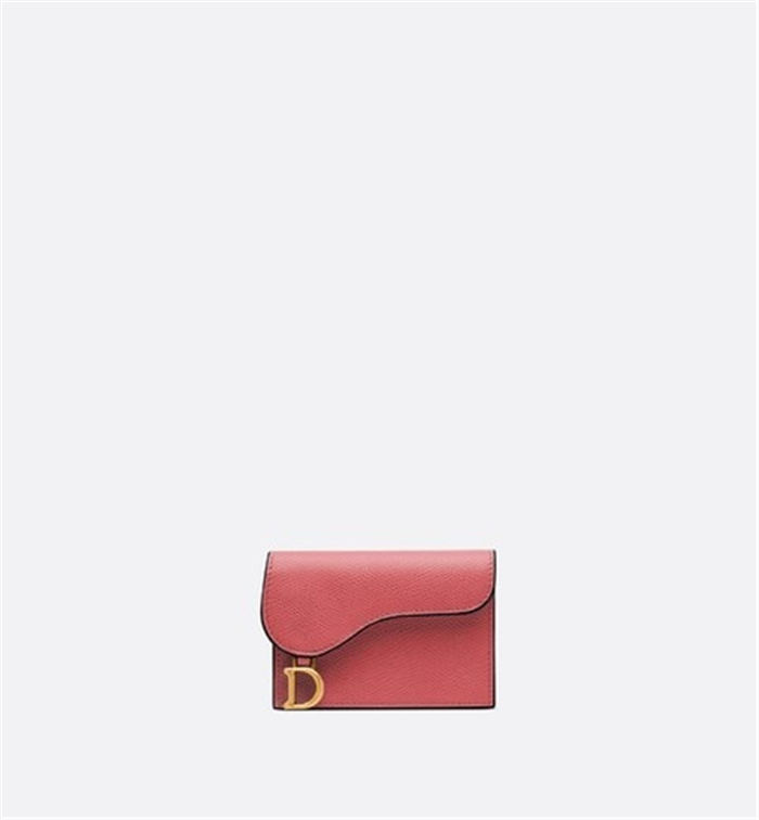 SADDLE FLAP CARD HOLDER Dusty Pink Grained Calfskin High