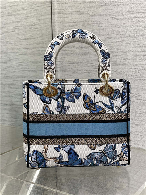 MEDIUM LADY D-LITE BAG Toile de Jouy Mexico Embroidery Blue High